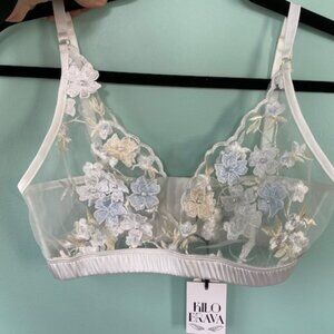 NWT Floral and pearl applique mesh bralette